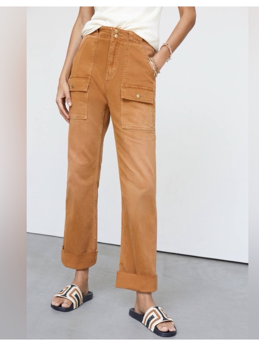 Anthropologie Pilero The Level Utility Cargo Boyfriend Pant Honey Cognac 27
